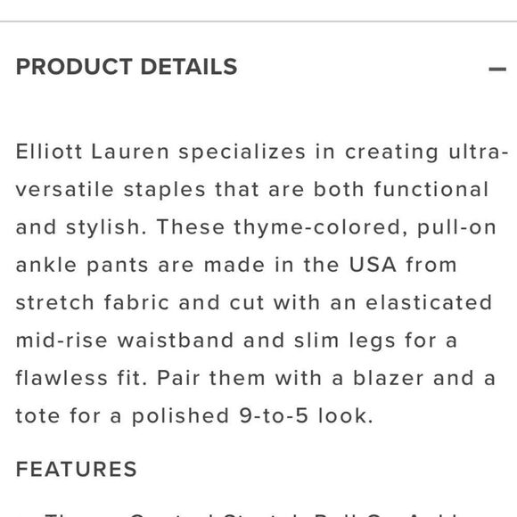 Elliott Lauren control stretch pull on ankle pant. Size 6. - Picture 14 of 15